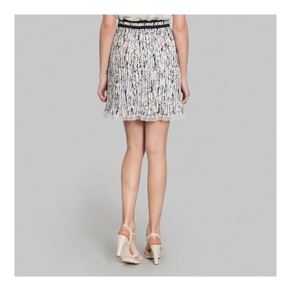 CARVEN Georgette A-Line Mini Skirt High Waist White Black - Picture 2 of 6